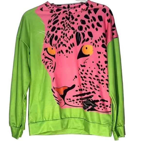 SHEIN Pink Leopard Sweatshirt Size Small - Picture 1 of 4